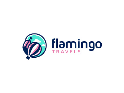 Flamingo Travels clouds creative flamingo hot air balloon logo sky travel agency traveling