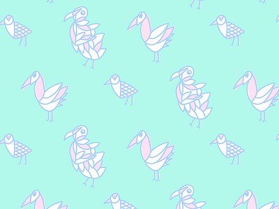 Birds of a Feather Pattern birds green mint parrot pastels pattern pattern design pigeon pink seagull surface design toucan