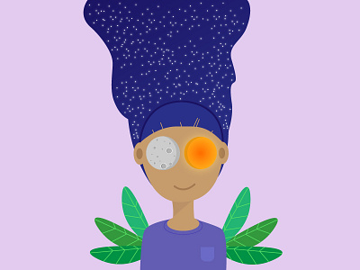 Planet Fairy fairy fringe girl hair happy leaves moon smilling stars sun