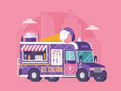 Summer Ice Cream Truck car flat design food ice cream ice cream parlor summer truck van