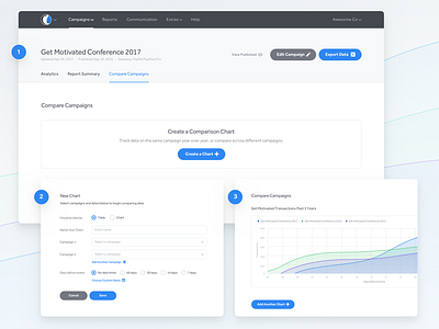 Compare blue charts compare data events fields form reports ui ux