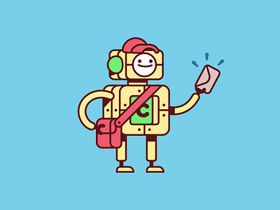 Greeter bot box character courier delivery happy package packaging robot shipping sticker tape