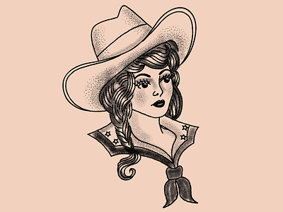 Girl Boss american traditional cowgirl girl boss illustration stippling tattoo