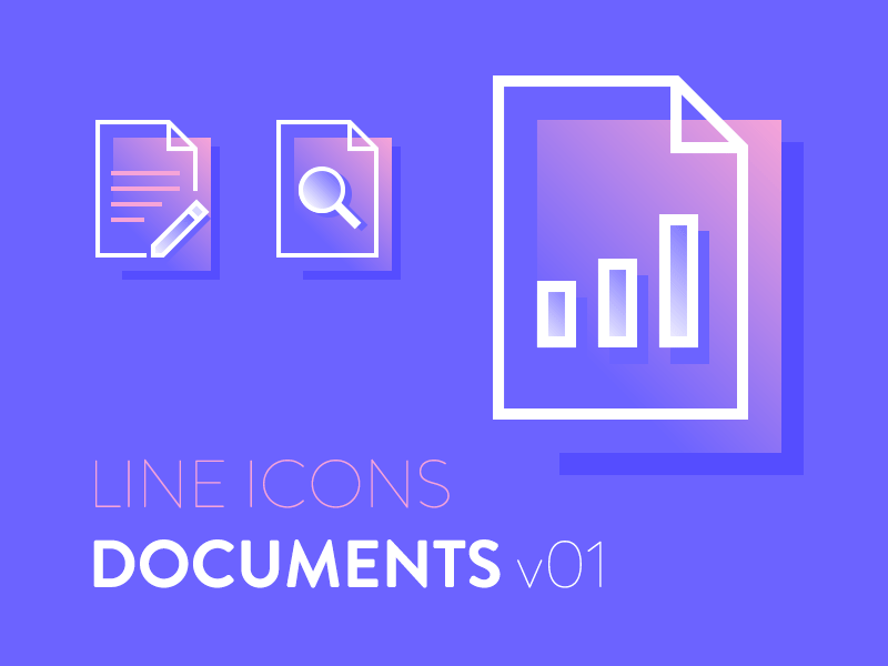 Line icons - Documents blue gradient icon icon set icons isometric line icons outline purple stroke