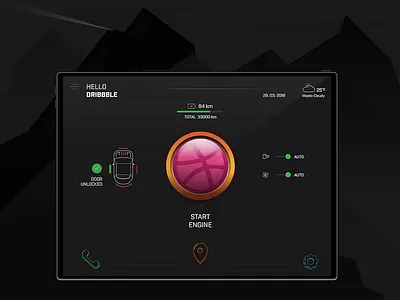 Hello Dribbble! Vehicle Ui Concept app concept start engine ui ux vehicle