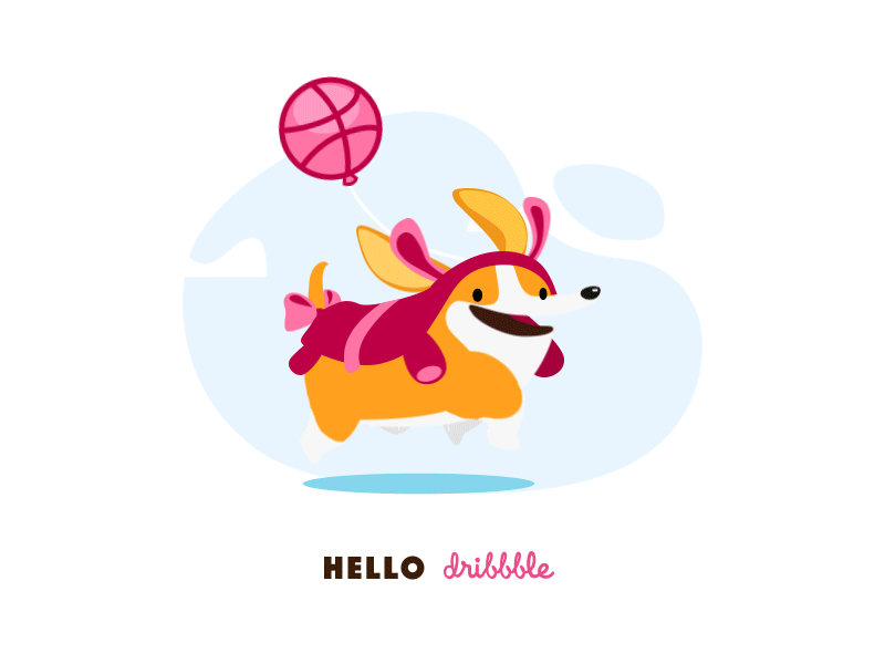 Hello Dribbble! animation ball corgi dog hello dribbble run