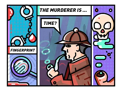 Sherlock Holmes and fingerprints blood bone handcuffs investigation magnifying glass murderers pipe thinking time