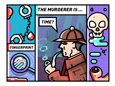 Sherlock Holmes and fingerprints blood bone handcuffs investigation magnifying glass murderers pipe thinking time