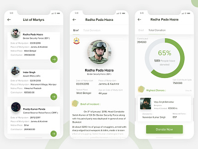 Bharat Ke Veer - Donation App for martyrs app army donation ios iphonex martyr military soldier ui