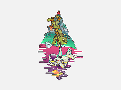 Astronot Cyclop Diver astronot curve dribble illustration outline scuba diver vector