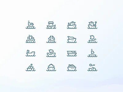 Simple Small: Water Transport icons blue boat digital art icon icon set icons outline set ship transport water wave