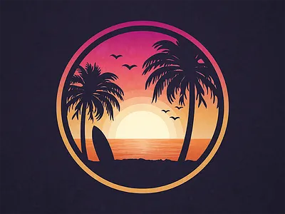 Palm Beach Sunset beach board bright gradient landscape palm palms sun sunset surf surfing vector