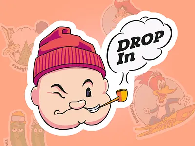 Popeye the Sailor for fun illustration snowboarding sticker