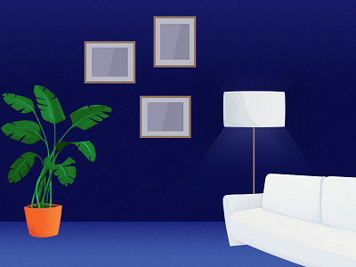 Livingroom blue couch design gradient illustration indoor interior livingroom plant room texture vector