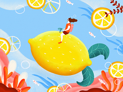 Lemon Submarine colorful diving illustration submarine