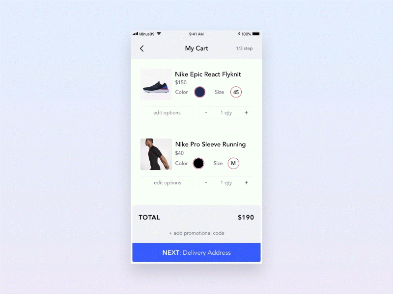 Product options in the Cart cart e commerce interaction nike option product solution ui ux