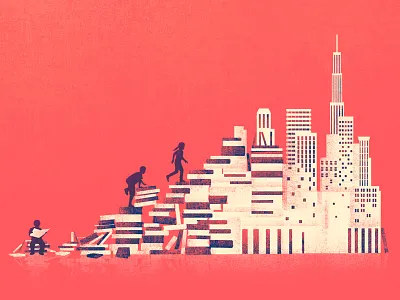 Book City book child city conceptual dream fantasy illustration minimalist modern silhouette surreal textures