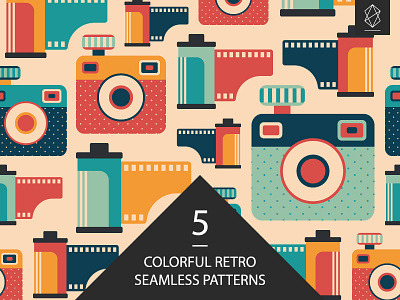 Retro media seamless pattern set background camera decoration design graphic illustration media multimedia print retro seamless pattern snapshot