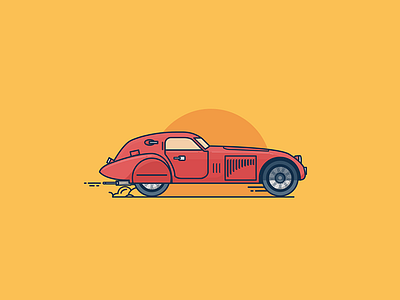 Alfa Romeo 8C car flat illustration italy minimal orange red sun vector yellow