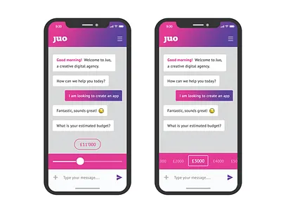 Conversational Interface - Mobile budget chat app chat bot chatbot conversational design landing page mobile product slider ui ux