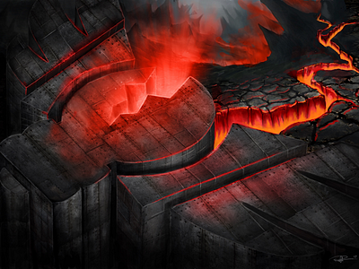 potterDesigns logo in lava digital painting illustration lava metal logo photoshop potterdesigns