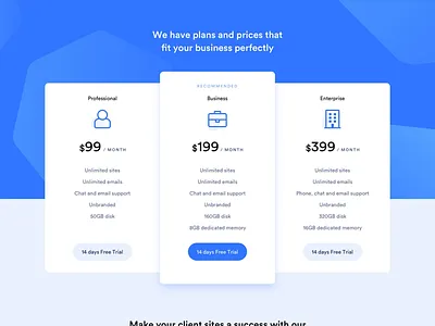 Plans & Pricing - Page One blue plans pricing ui user interface ux web