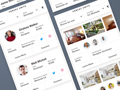 Forces United android app card connections design developer ios mobile people rental roommates user interface