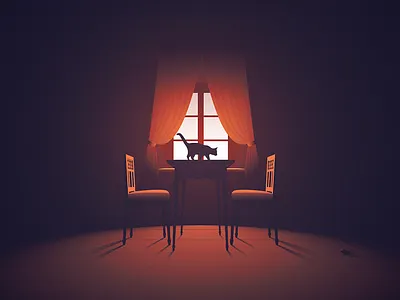The Cat and the Mouse cat chairs hunted hunter illustration light livingroom mouse reflection tom and jerry vector window