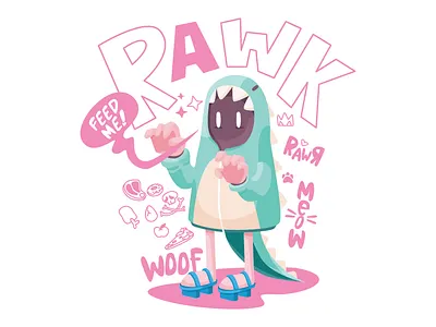 rawwwr 2d animal character cute dinosaur flat illustration monster street art