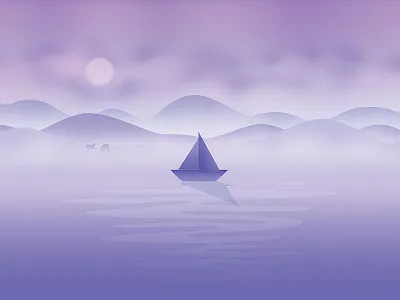 October background boat calendar flat fog hills illustration moon sheep wallpaper water