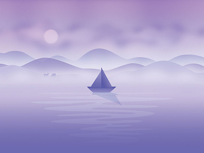 October background boat calendar flat fog hills illustration moon sheep wallpaper water