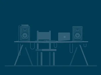 Home Studio 2d chair home studio illustration illustrator laptop speakers table