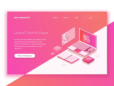 Laravel tutorial Dasar coding gradient hero homepage illustration isomertic landingpage laravel tutorial website