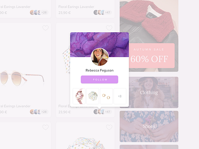 Profile Tooltip design ecommerce follow profile purple shop social tooltip ui web