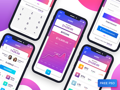 Free CryptoCurrency UI app cryptocurrency free gradients ios iphonex psd ui