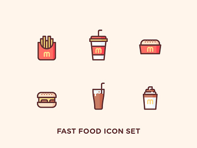 Fast Food Icon Set cheese chips cream cup drink fries hamburger ice meat soda straw