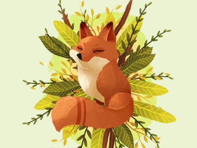 fox animals fox green nature plants
