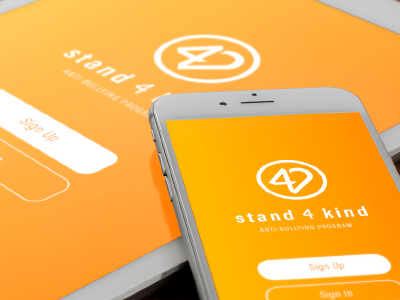 Stand 4 Kind App Concept 4 logo anti bullying branding heart logo helping kindness logo logo design love orange stand standing