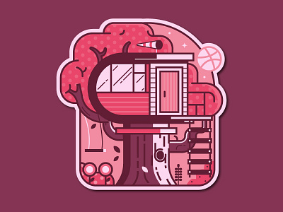 Secret Tree House adventure dreaming flat design house night sticker stickermule tree tree fort treeshed