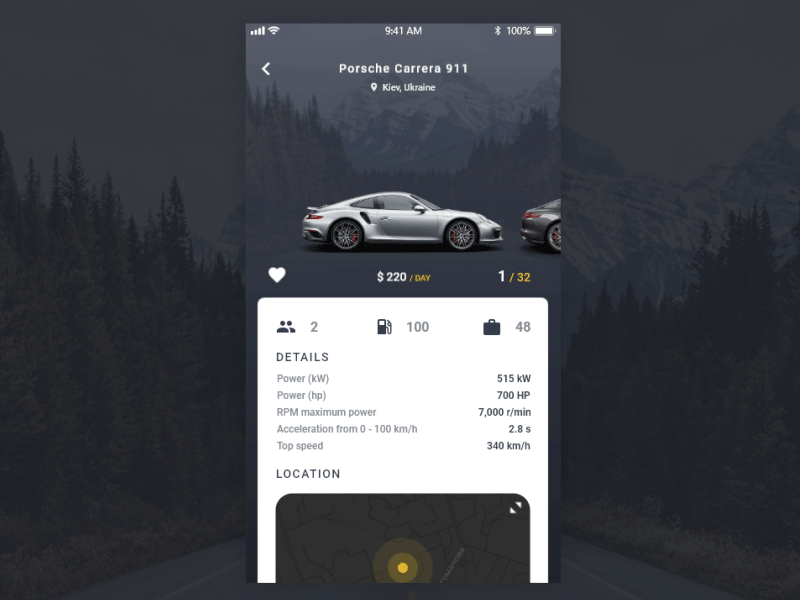 RENTAPP app application black car gif porsche prototyping rent ui ux