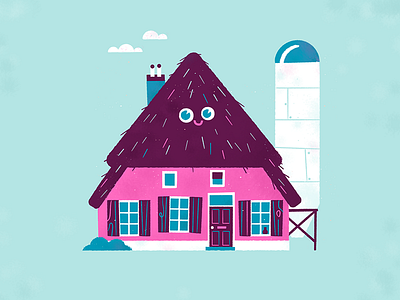 Farmboy brushes building cute face farm house illustration kids patswerk vector vintage