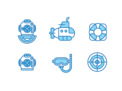 Nautical Icons boat design dive diver goggles icon illustration line art nautical sonar submarine