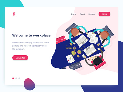 Welcome To Workplace gradient illustration landing landscape page red tushit ui ux web