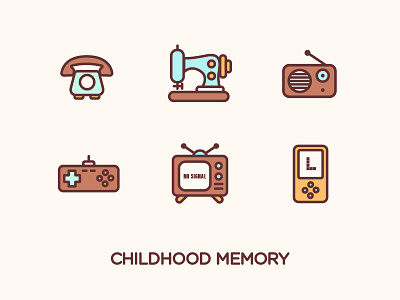 Childhoood Memory handheld game. handle icon，telephone radio sewing machine tv