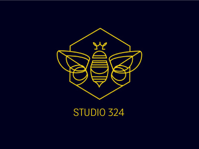 Studio 324 Logo bee contour hexagon hive line logo minimalist queen simple studio wings yellow