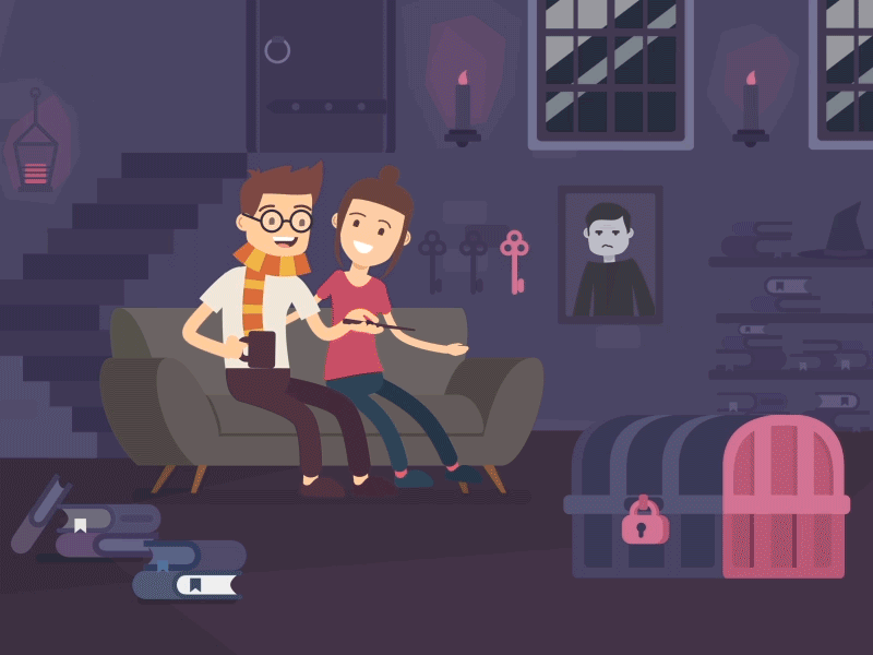 Secret Room 2d after effects animation castle characters design flat gif illustration magic motion potter