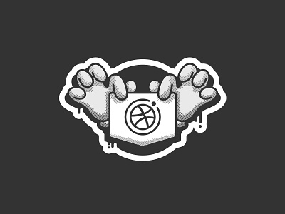 Dribbble Sticker 2 black and white dribbble finger halftone hand line point sticker ticket