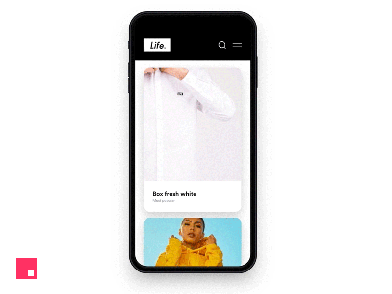 Life Clothing — Made in Studio animation cards clothing fashun invision life menu studio ui ux