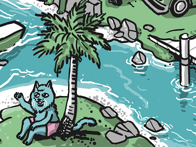 Beach Cats - island beach cat drawing illustration island isometric mural ocean sand sketch tree water