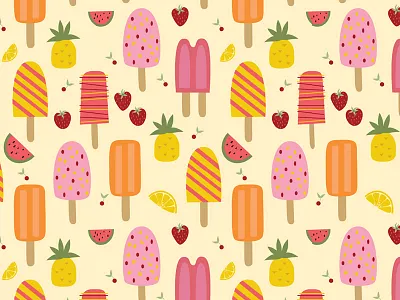 Summer Snacks food illustration illustrator pattern pattern design popsicles summer surface pattern design